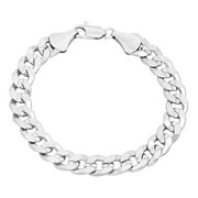 9.2mm Rhodium Plated Flat Curb Chain Bracelet, 9 inches